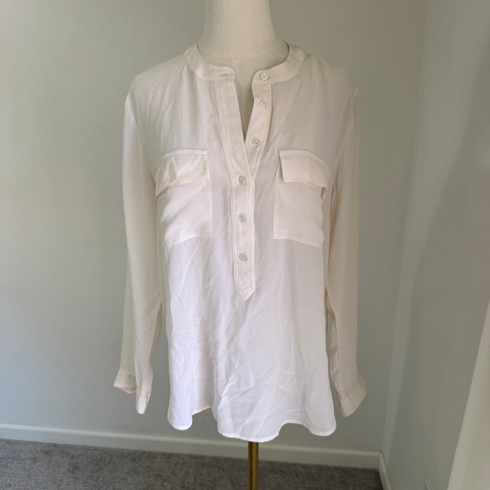 Banana Republic Silk Blouse Large Petite Cream Luxury Minimal Professional Chic